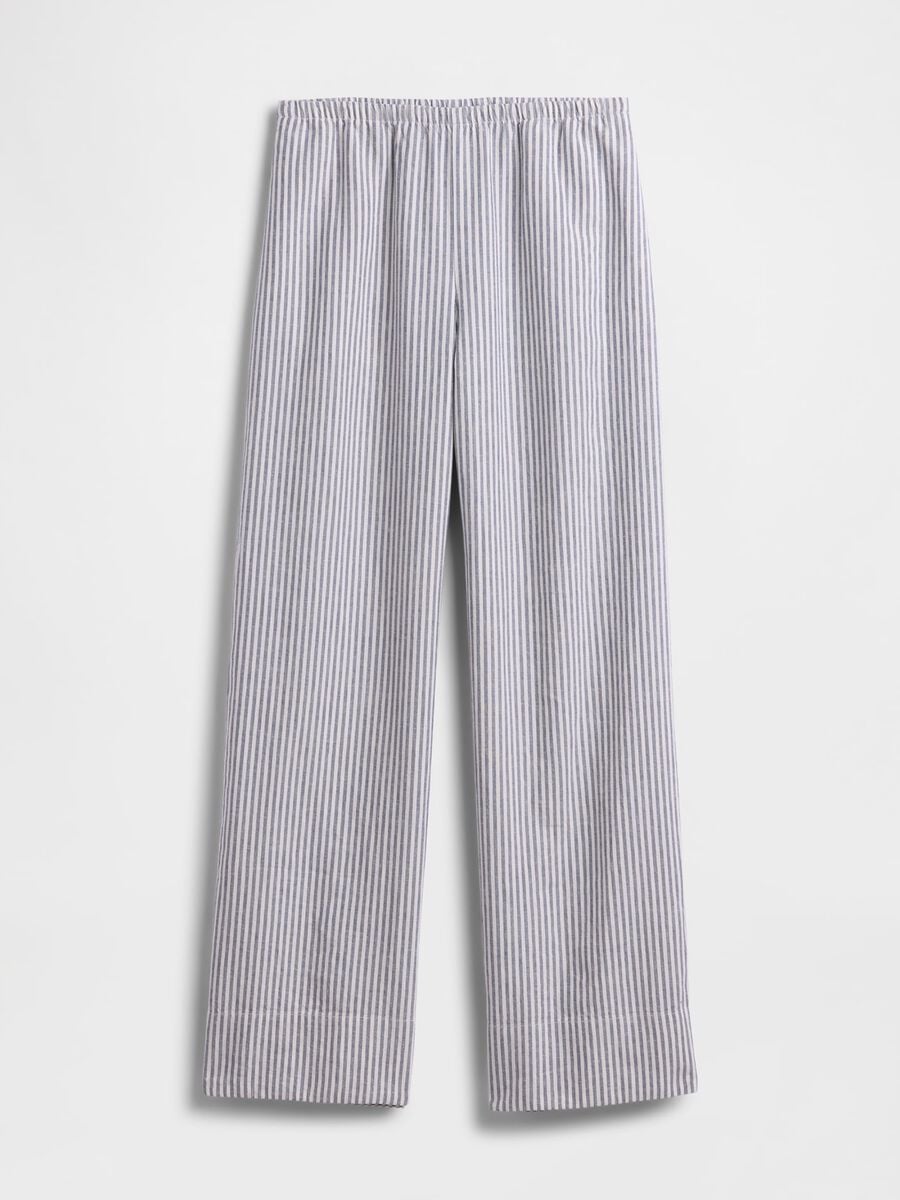 Pantaloni in misto lino a righe Donna_5