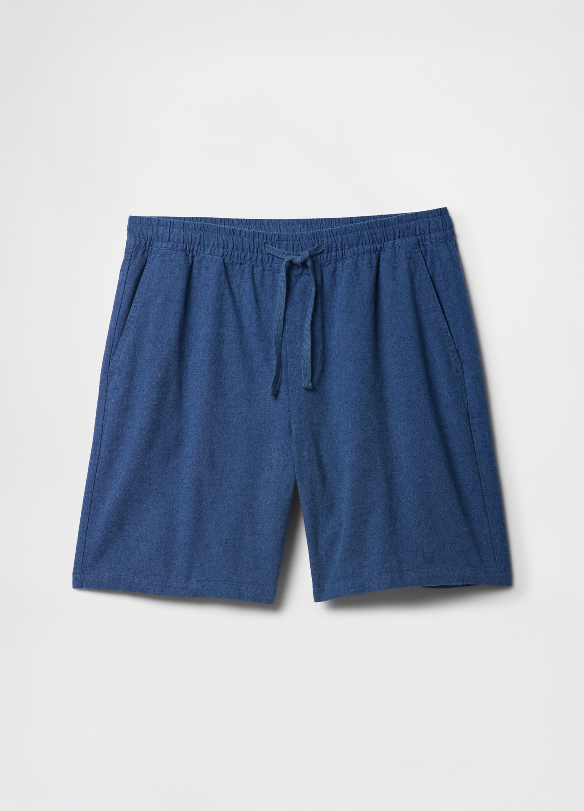 Pantaloncini blu in misto tessuto_3