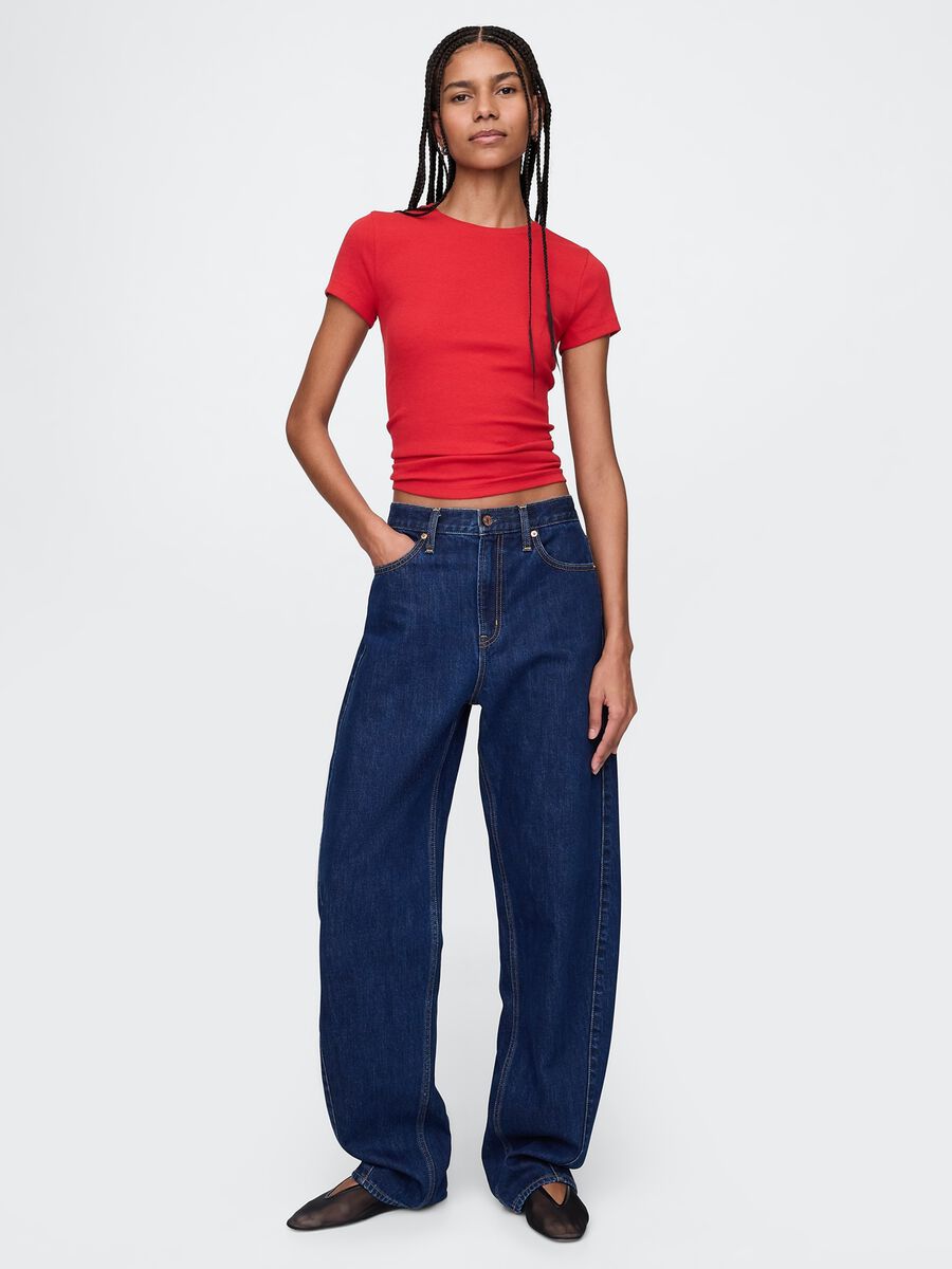 T-shirt slim fit in cotone a costine  Donna_1