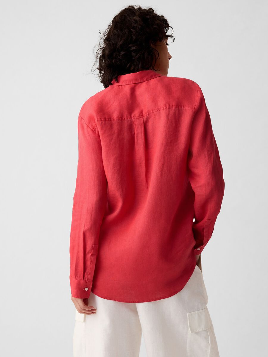 Camicia boyfriend fit in lino con tasca Donna_2