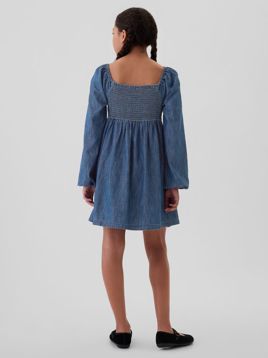 Vestito corto in denim con maniche a palloncino Bambina_1