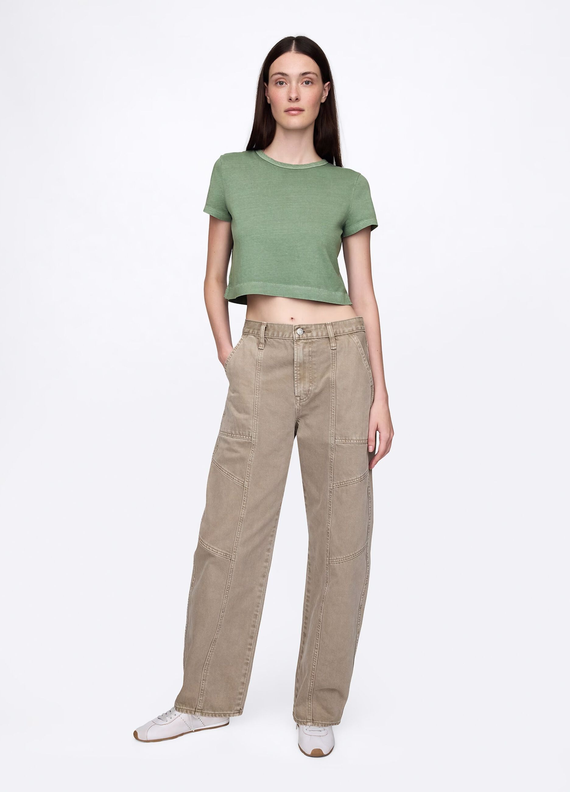 T-shirt cropped verde in cotone_1