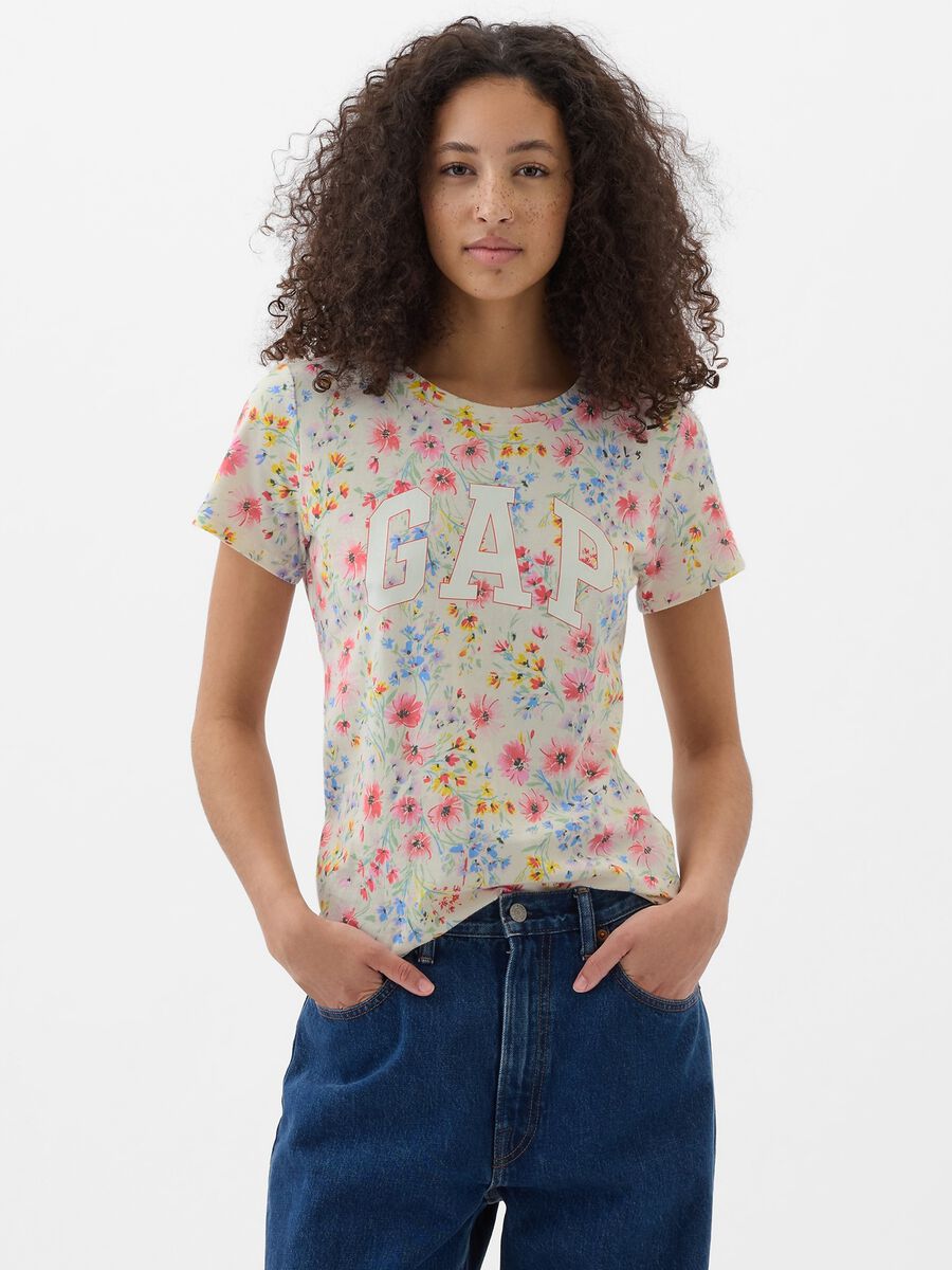 Floral T-shirt with logo print Woman_0
