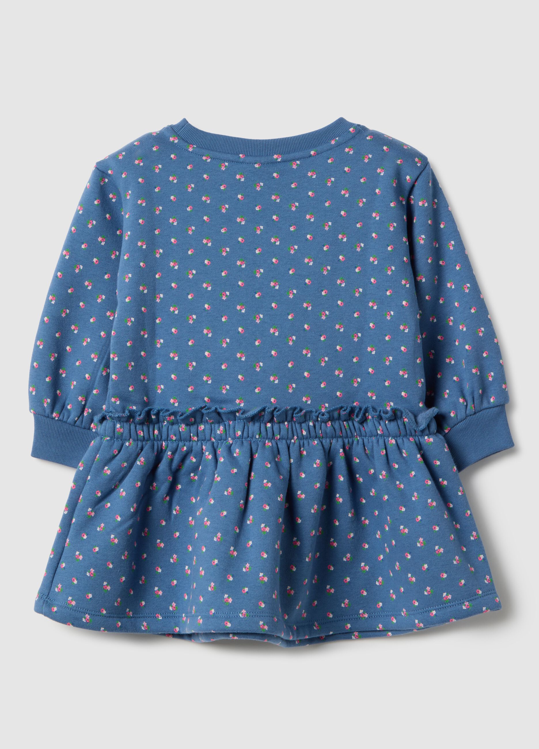 Vestito blu da bambina in misto cotone regular fit con stampa floreale