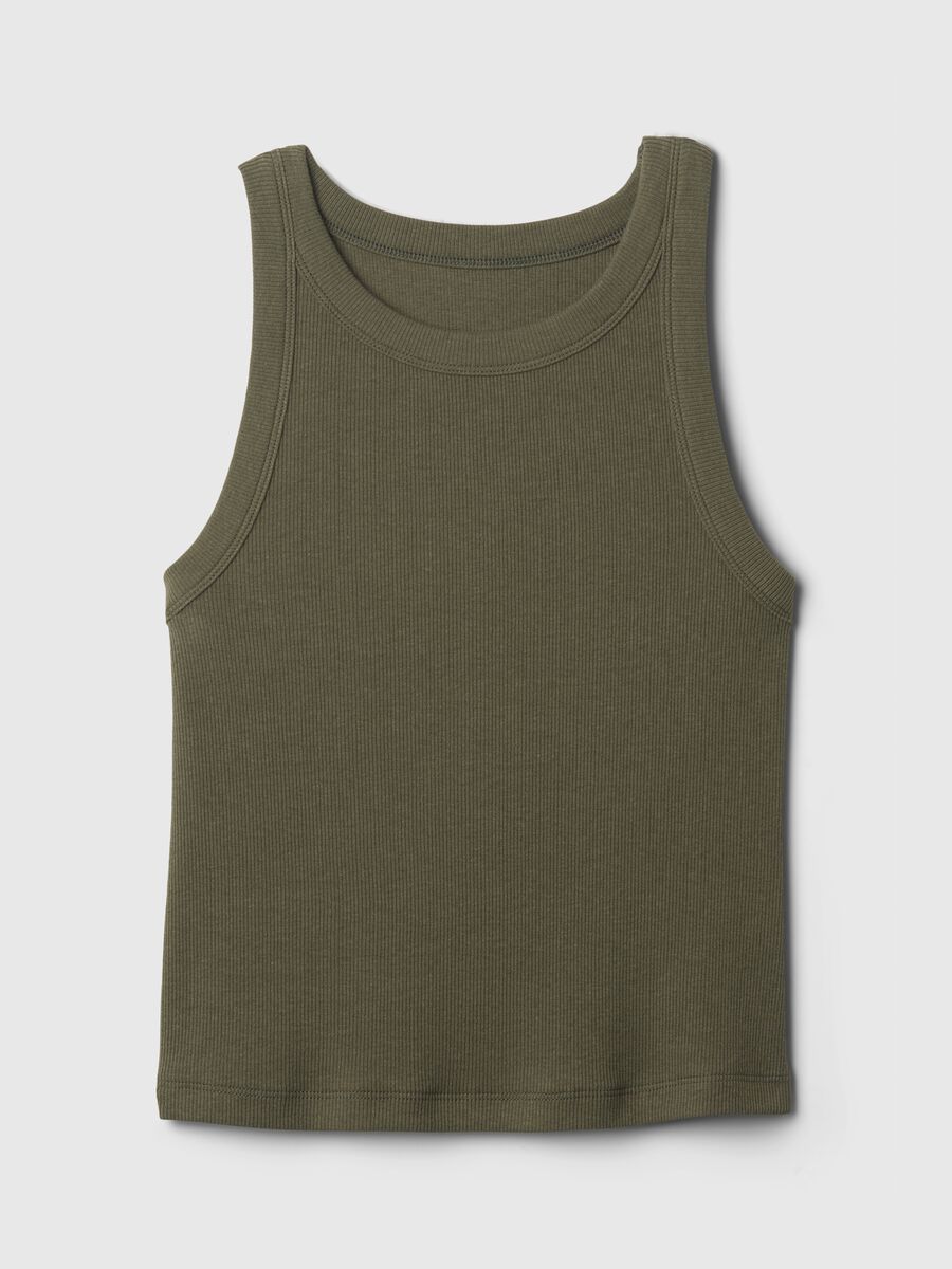 Tank top crop a costine con scollo halter Donna_3