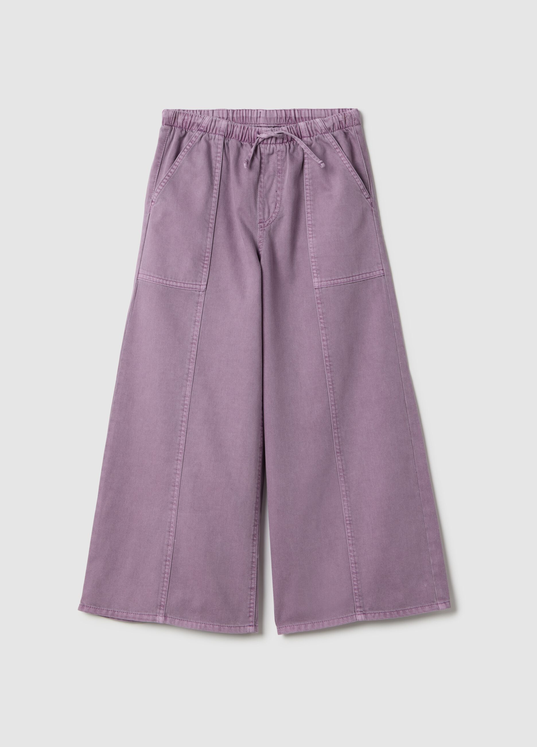 Pantaloni baggy viola da bambina in misto cotone regular fit