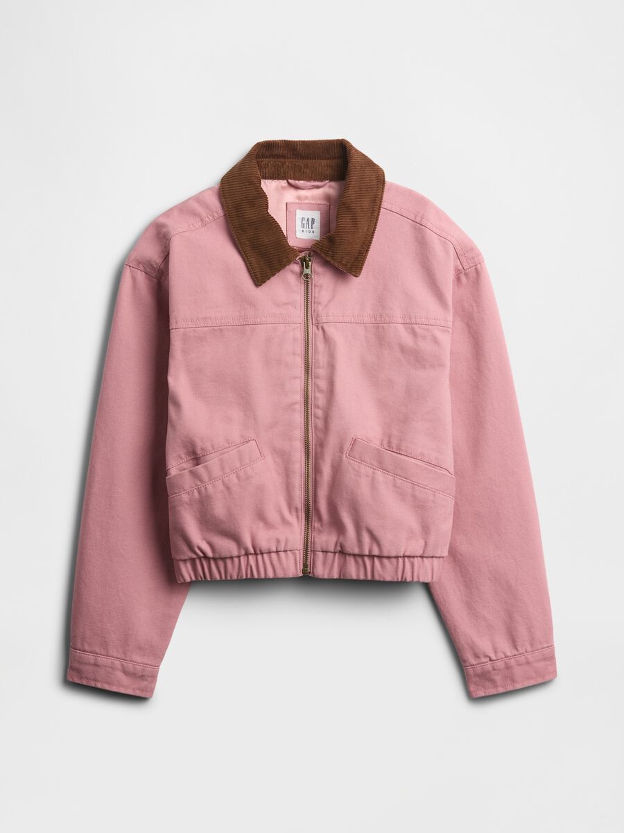 Pink cotton jacket with contrasting collar Girl_0