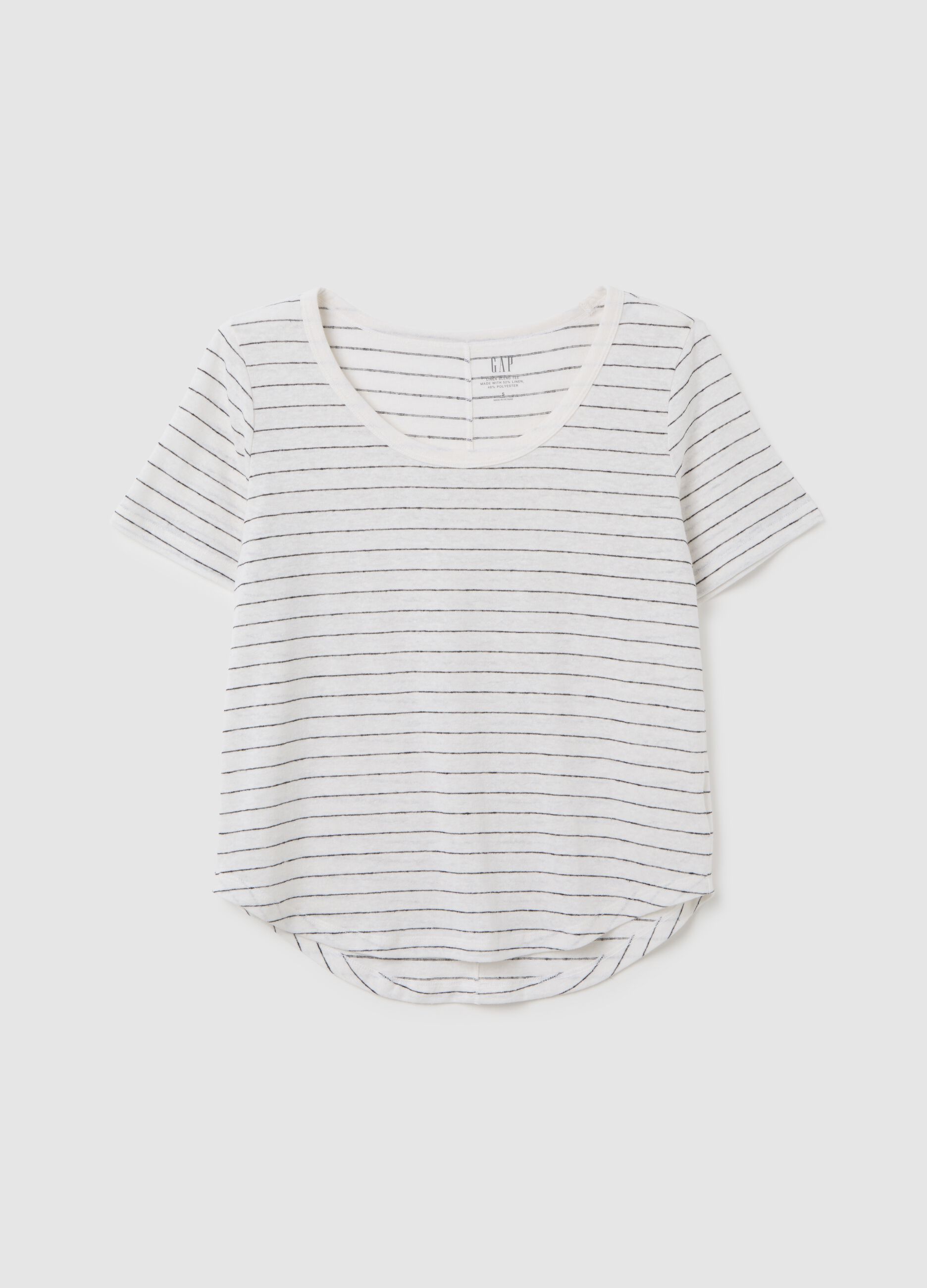 White Linen Blend Striped T-shirt