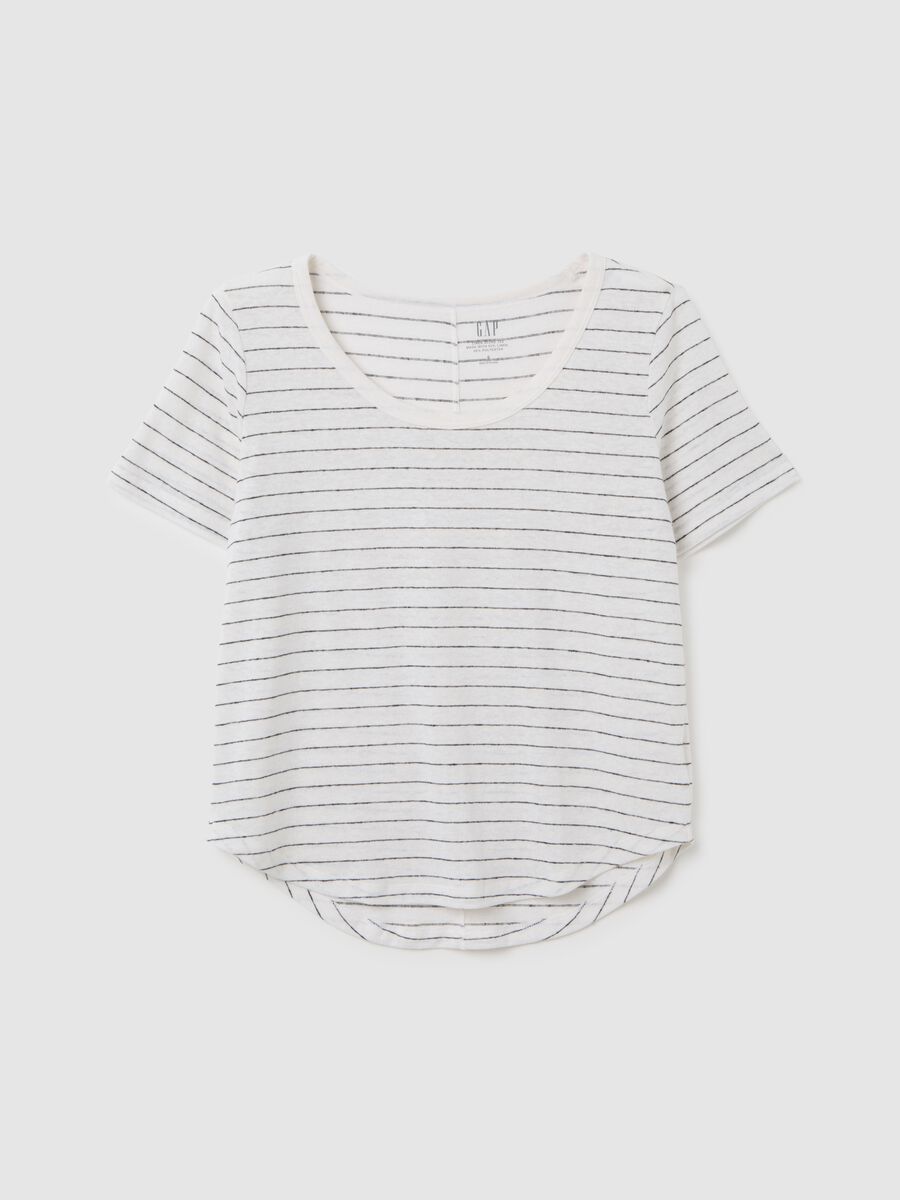 White Linen Blend Striped T-shirt Woman_0