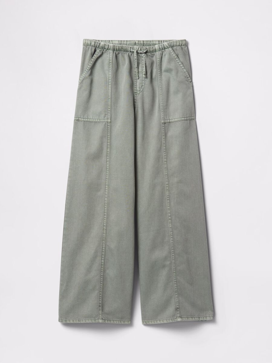 Green palazzo trousers in cotton and lyocell Girl_3