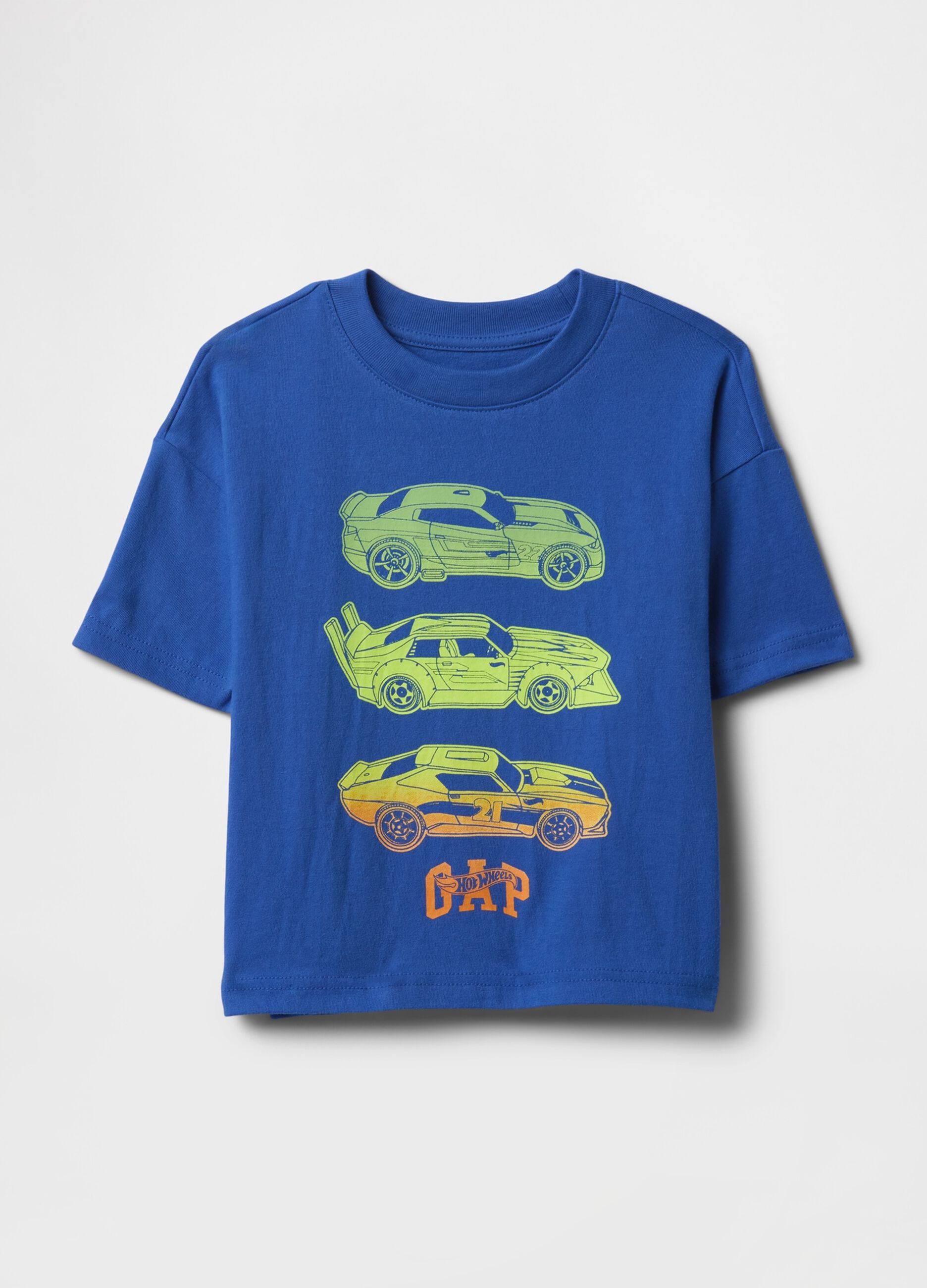 T-shirt blu con stampa automobili