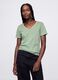 T-shirt verde in cotone con scollo a V_0