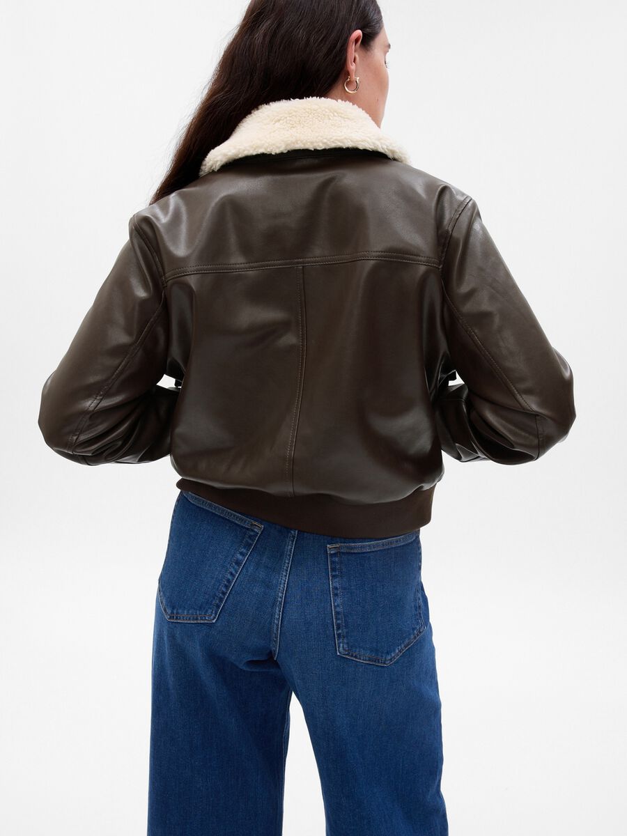 Glossy-effect bomber jacket with sherpa collar Woman_4