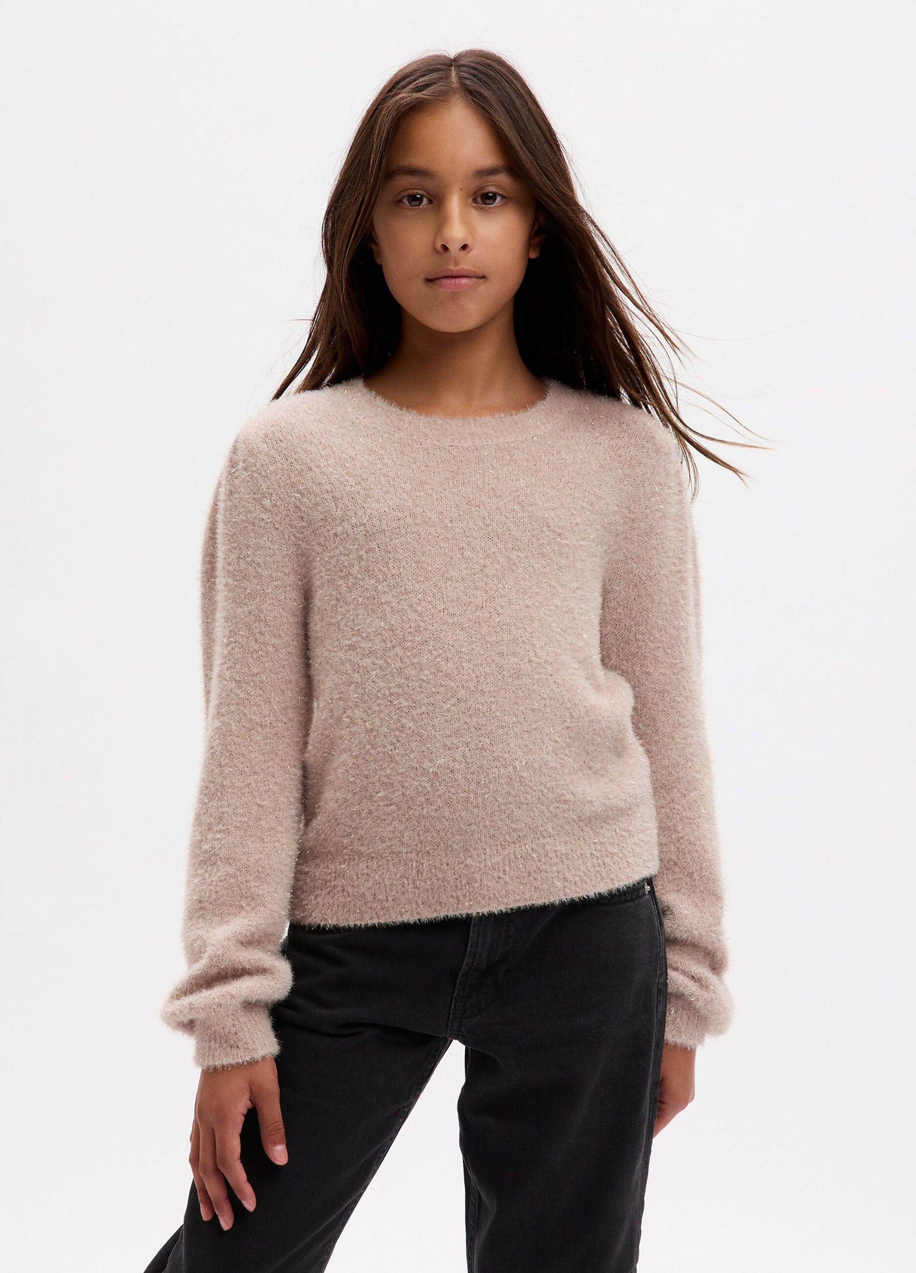 Furry yarn pullover with lurex