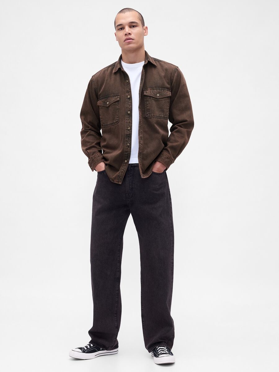 Camicia marrone in cotone a maniche lunghe Uomo_0