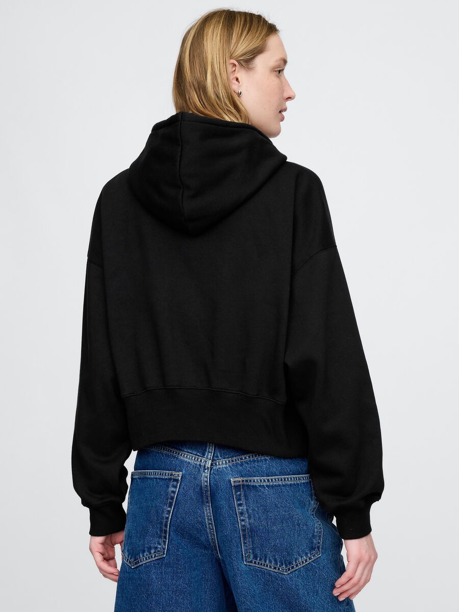 Felpa nera con cappuccio a zip intera Donna_2