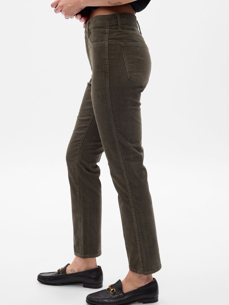 Pantaloni slim fit a vita alta in corduroy Donna_2