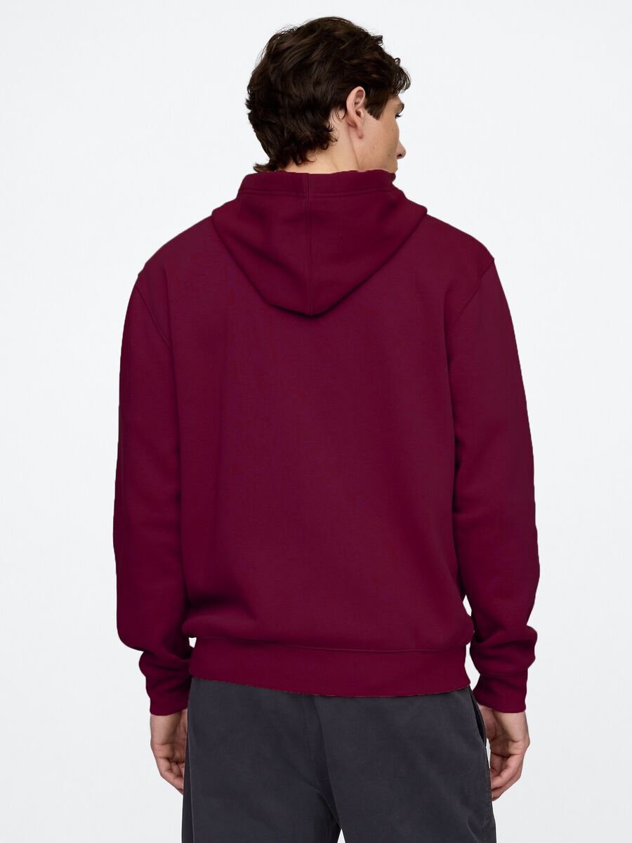 Felpa rossa con cappuccio e zip completa Uomo_1