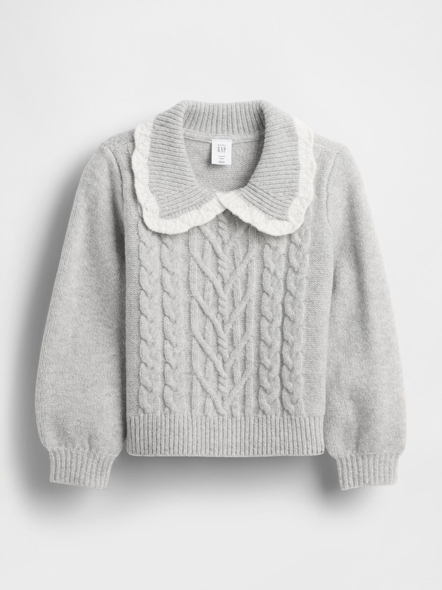 Maglione grigio per bambina con collo a pizzo Bimba_0
