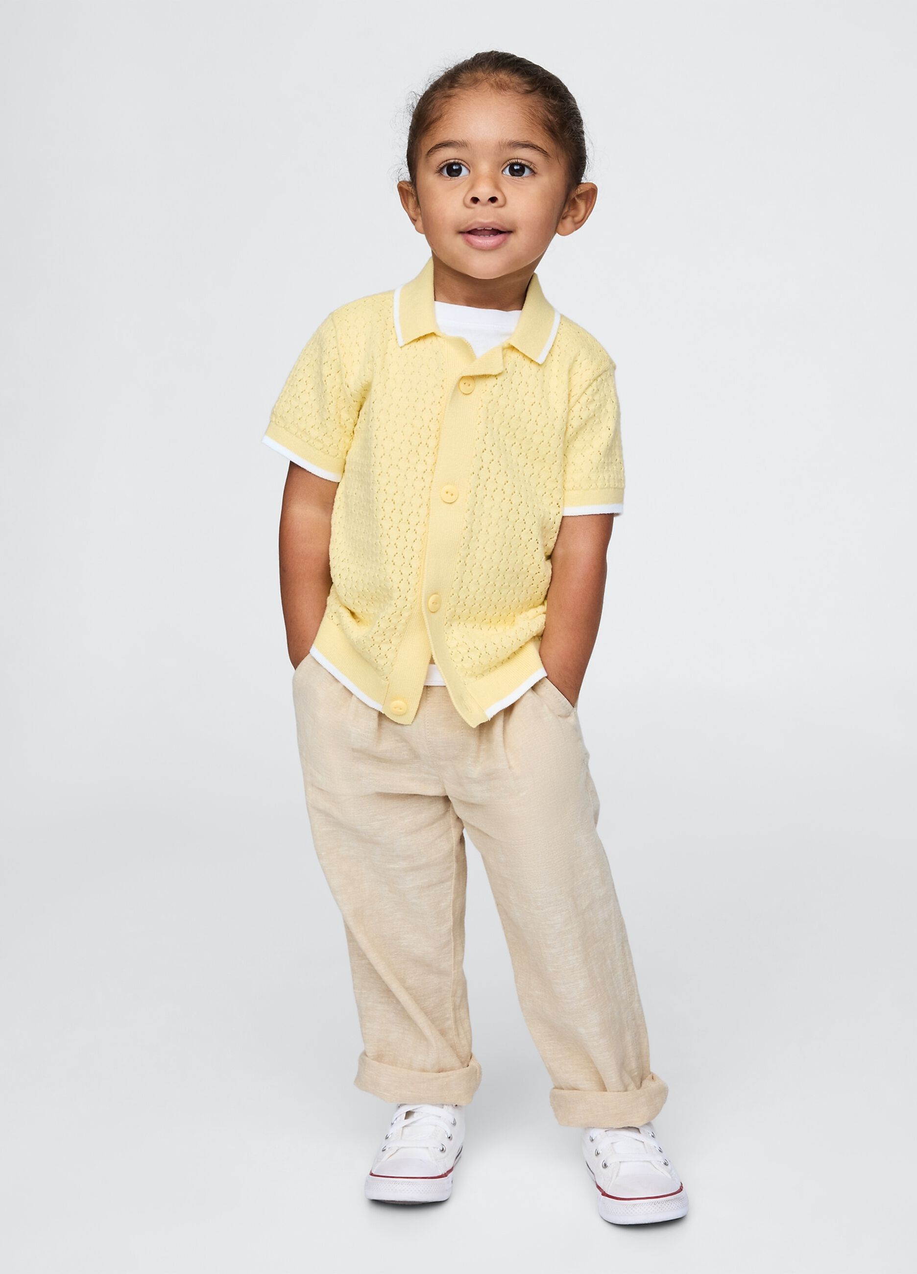 Pantaloni beige in lino e cotone per bambino