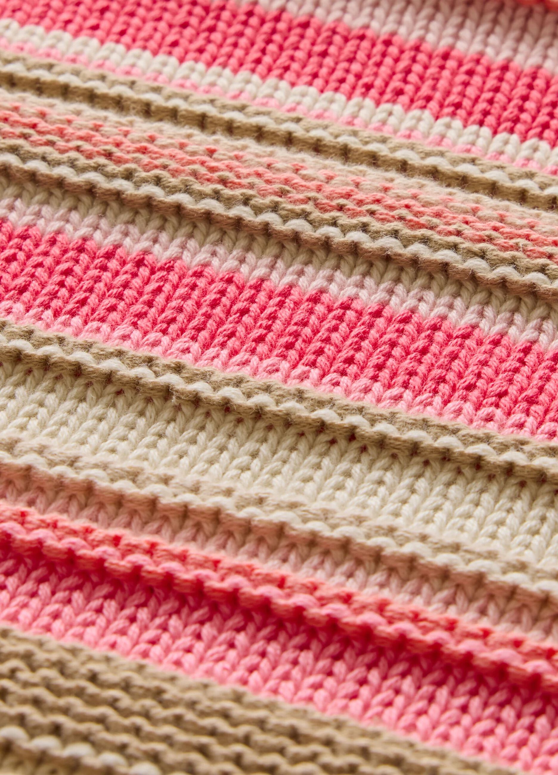 Pullover rosa e beige in cotone a righe_4