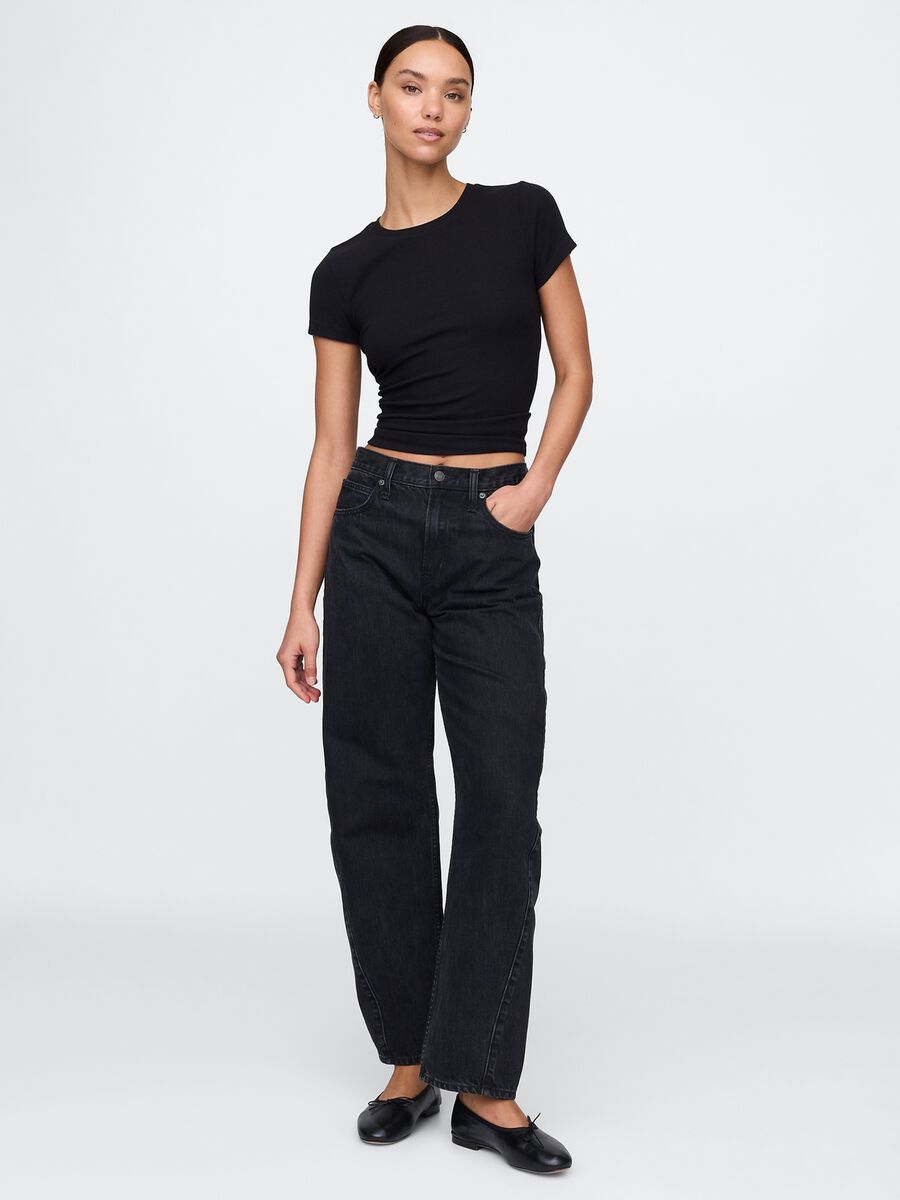 T-shirt slim fit in cotone a costine  Donna_0