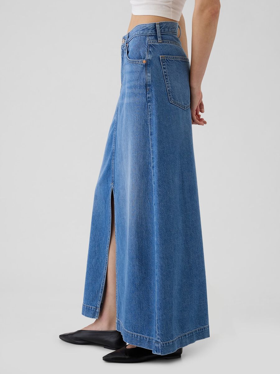 Gonna lunga in denim con spacco Donna_3
