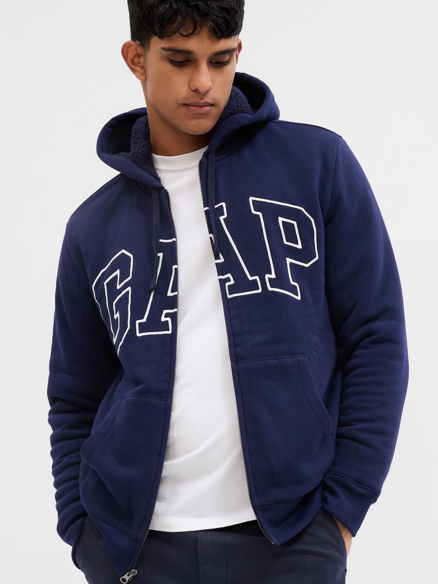 Full-zip hoodie with sherpa lining and logo embroidery Man_0