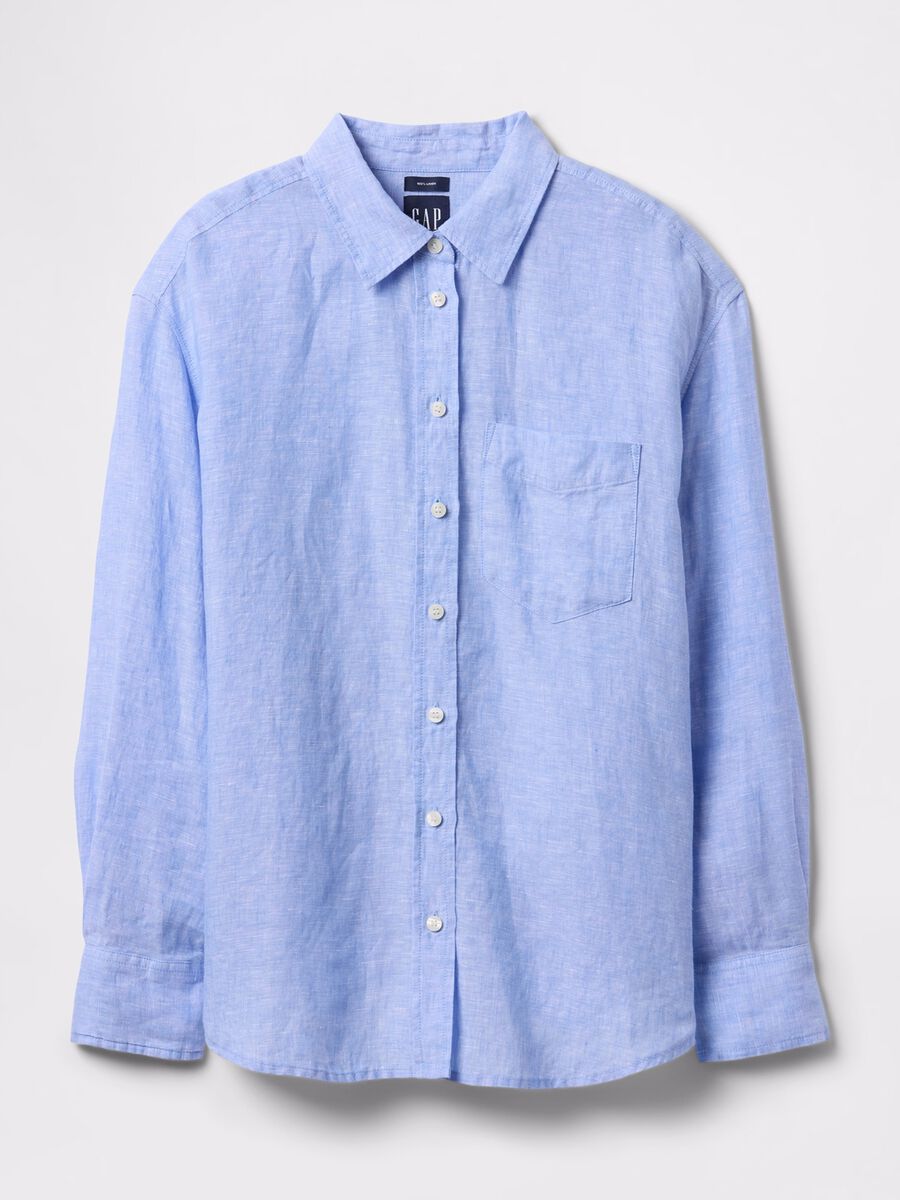 Camicia lunga azzurra in lino Donna_3