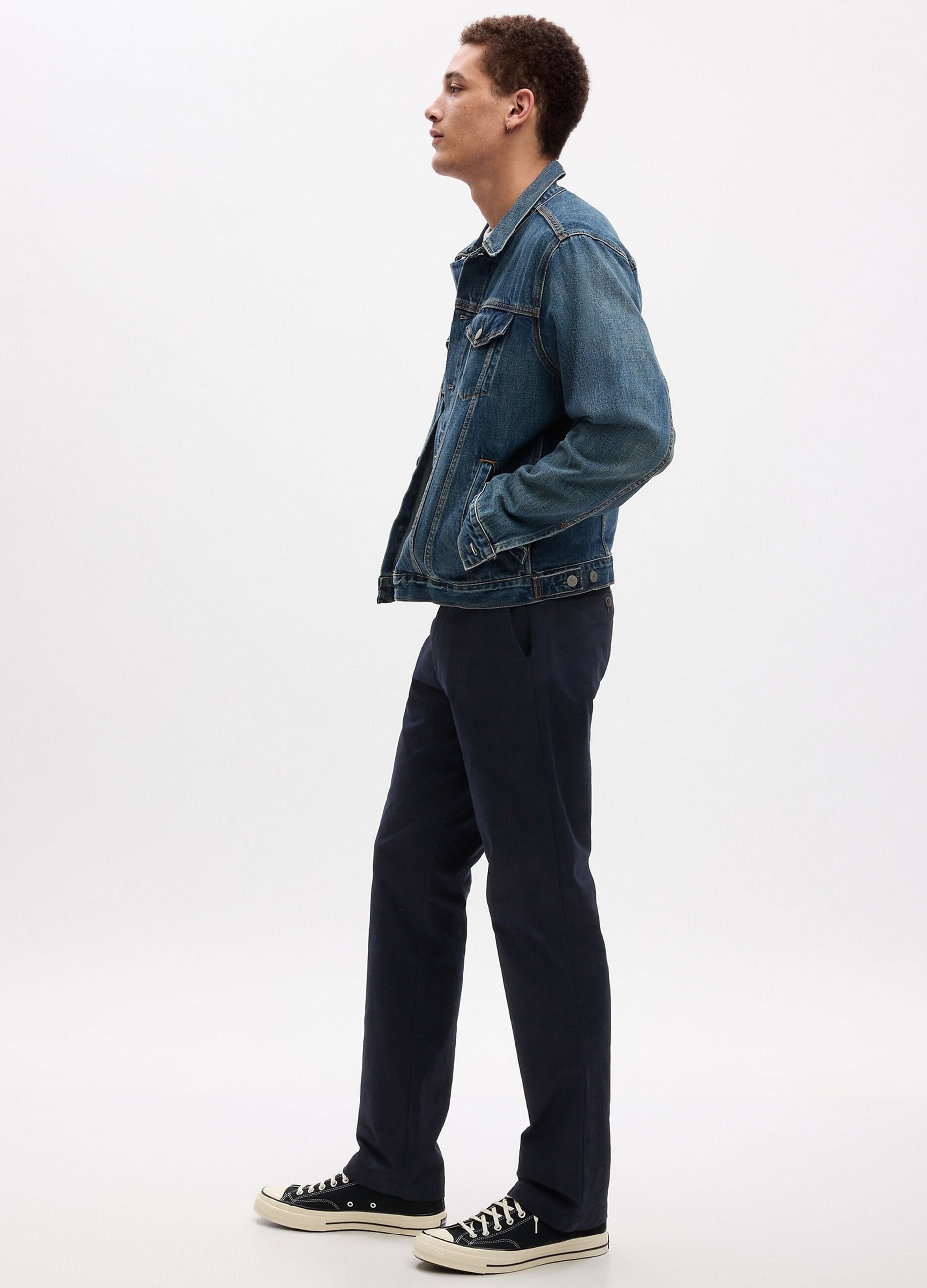 Pantaloni straight fit in cotone stretch_1