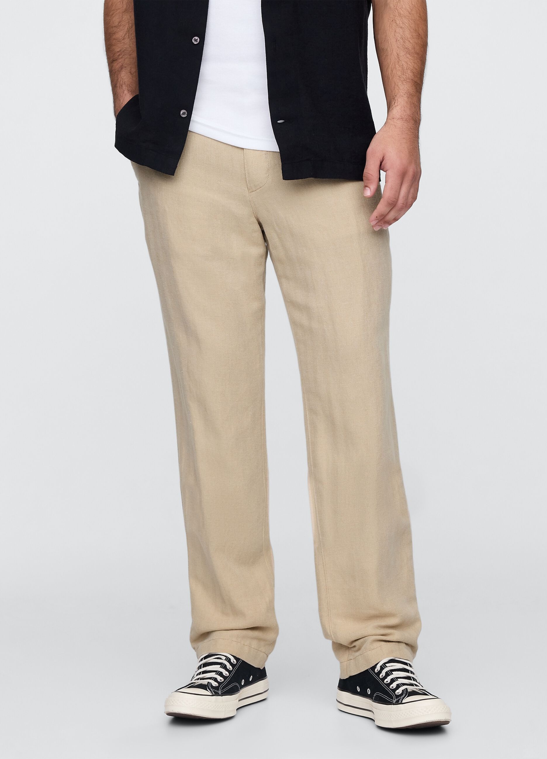 Pantaloni regular beige in lino e cotone_1