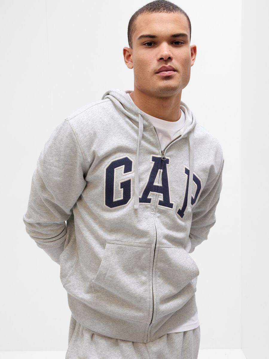 Full-zip sweatshirt with hood and logo embroidery Man_0