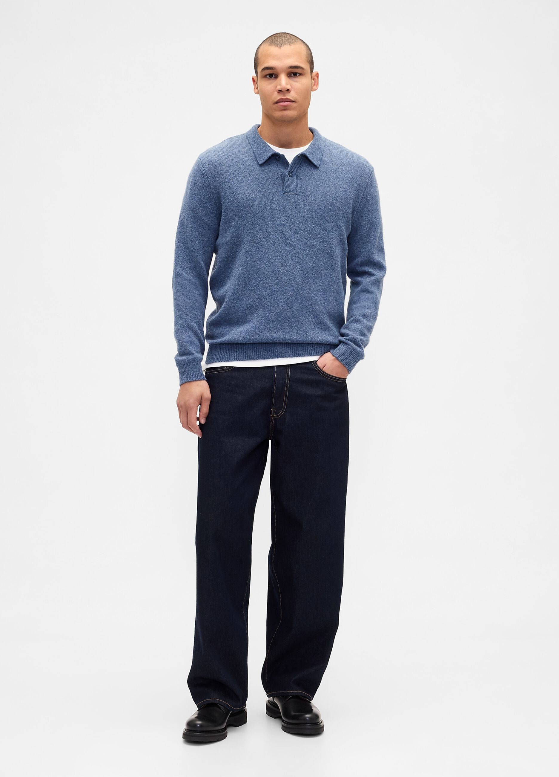 Blue wool and polyamide blend pullover