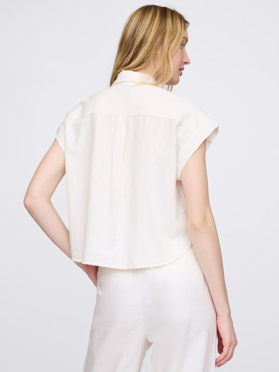 Camicia senza maniche bianca in lino e viscosa Donna_2