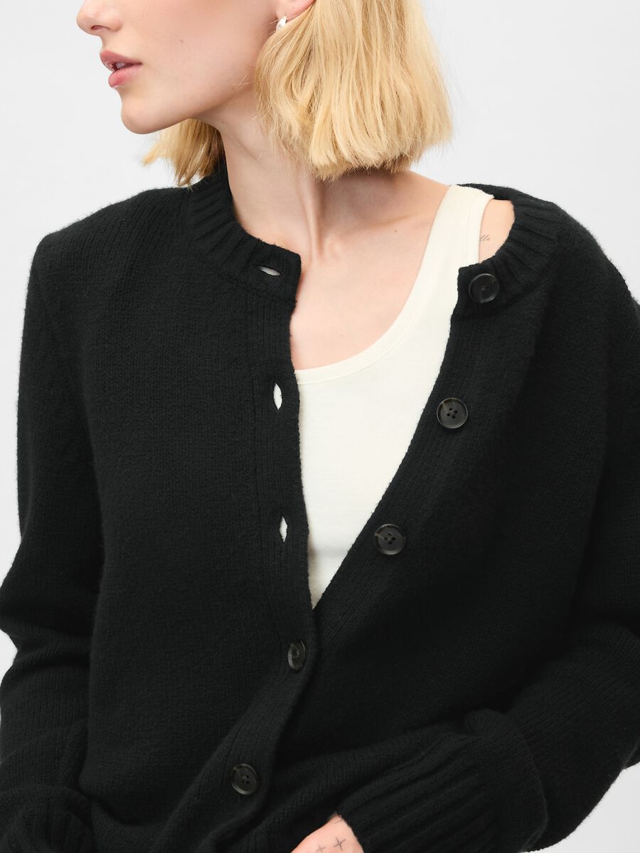 Cardigan girocollo con bottoni striati Donna_3