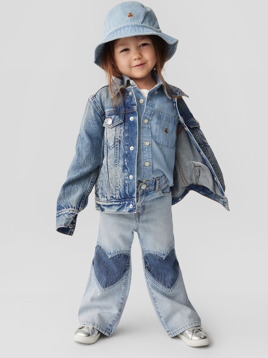 Wide-leg stride jeans with hearts embroidery Newborn Boy_0