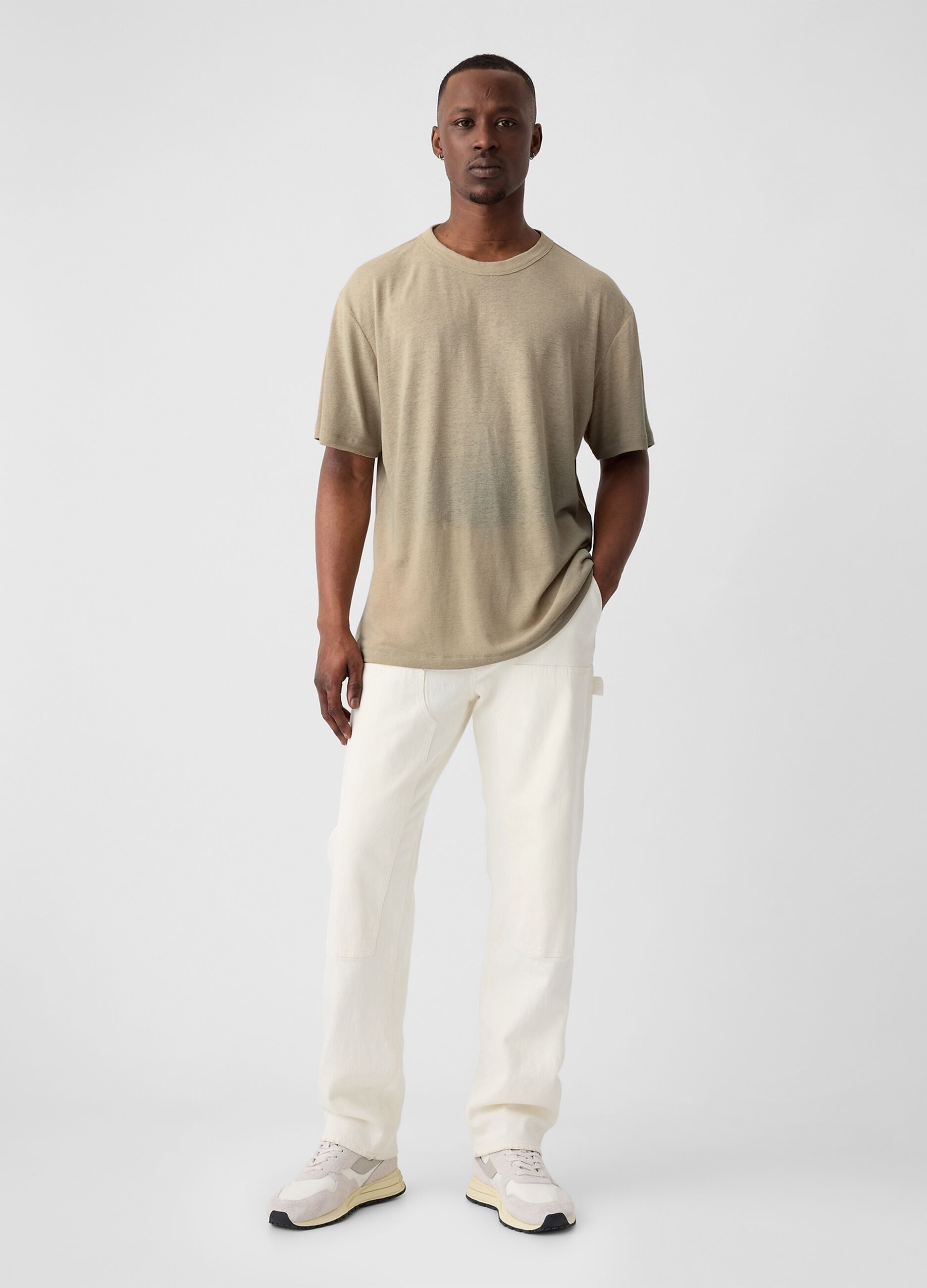 T-shirt girocollo in misto lino_1