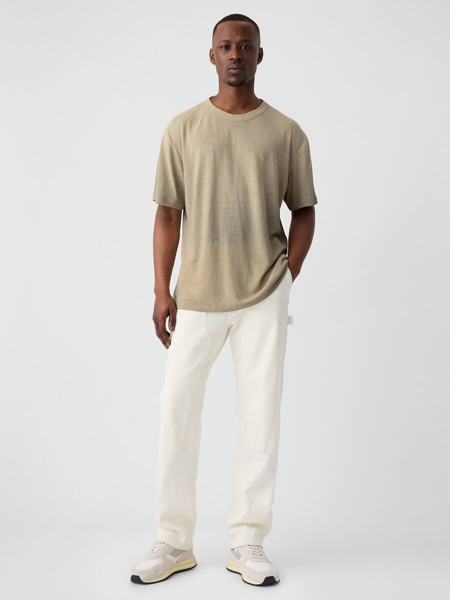 T-shirt girocollo in misto lino Uomo_1