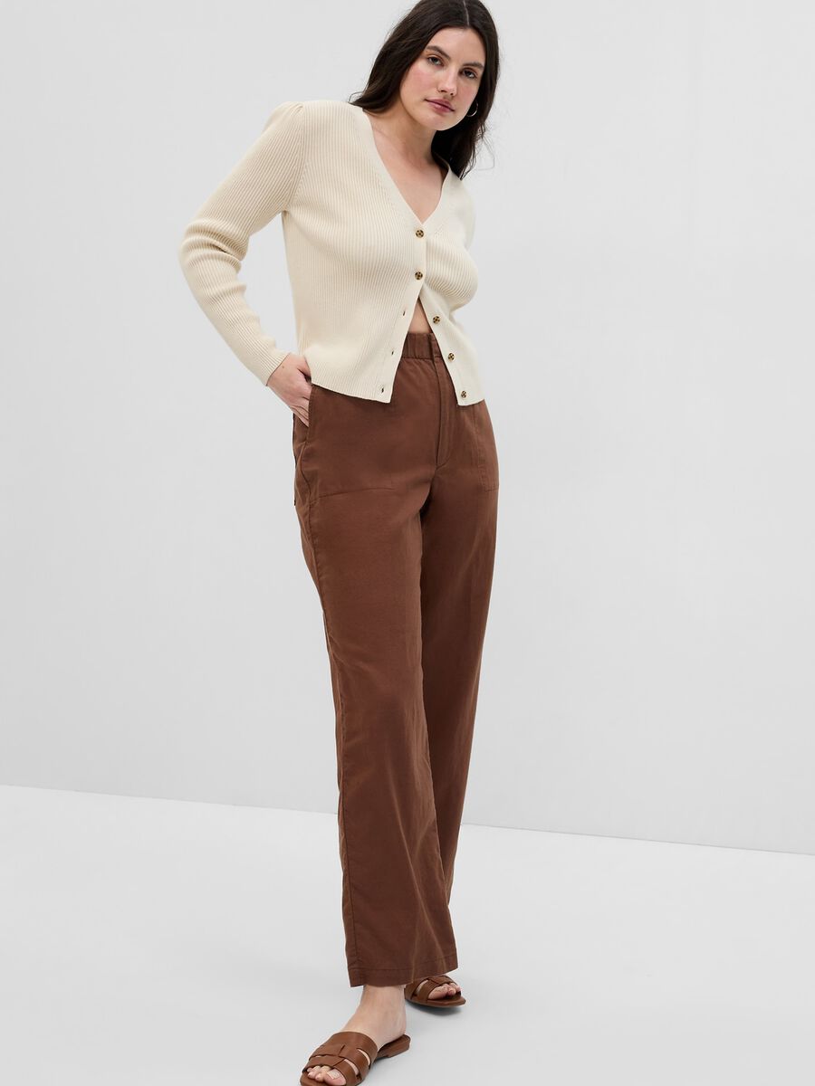 Straight-fit trousers in linen and cotton Woman_3