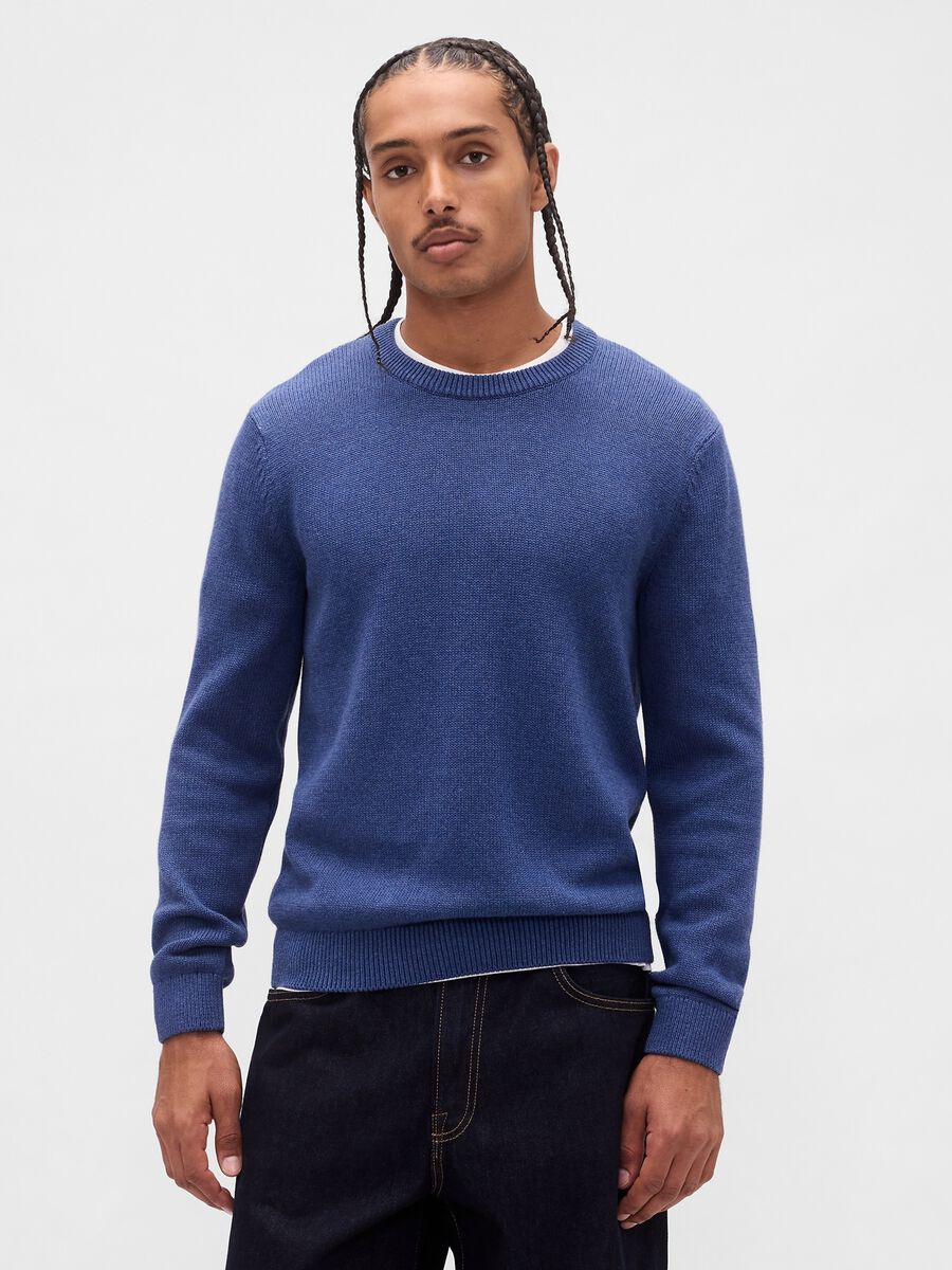 Pullover blu in cotone Uomo_0
