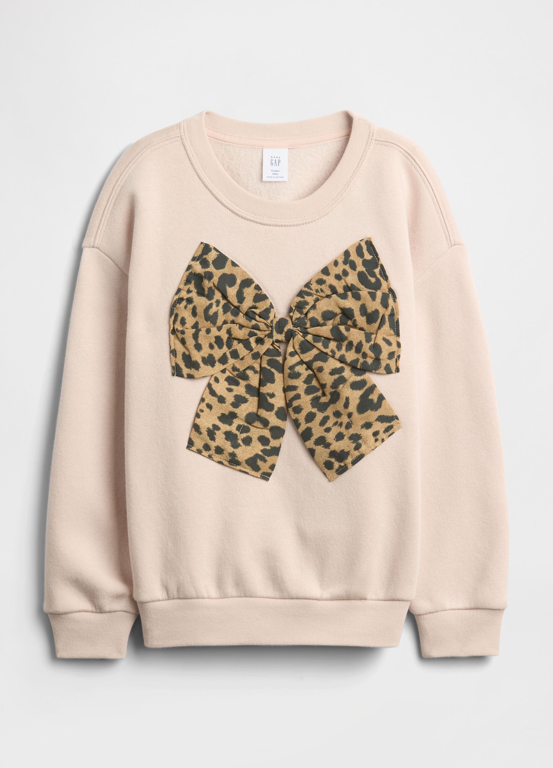 Felpa beige con fiocco leopardato