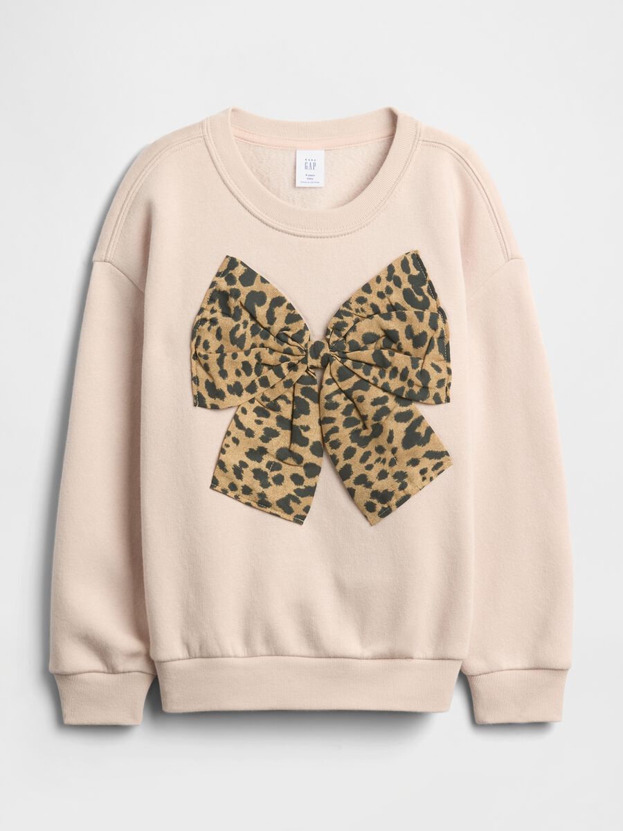 Felpa beige con fiocco leopardato Bambina_0