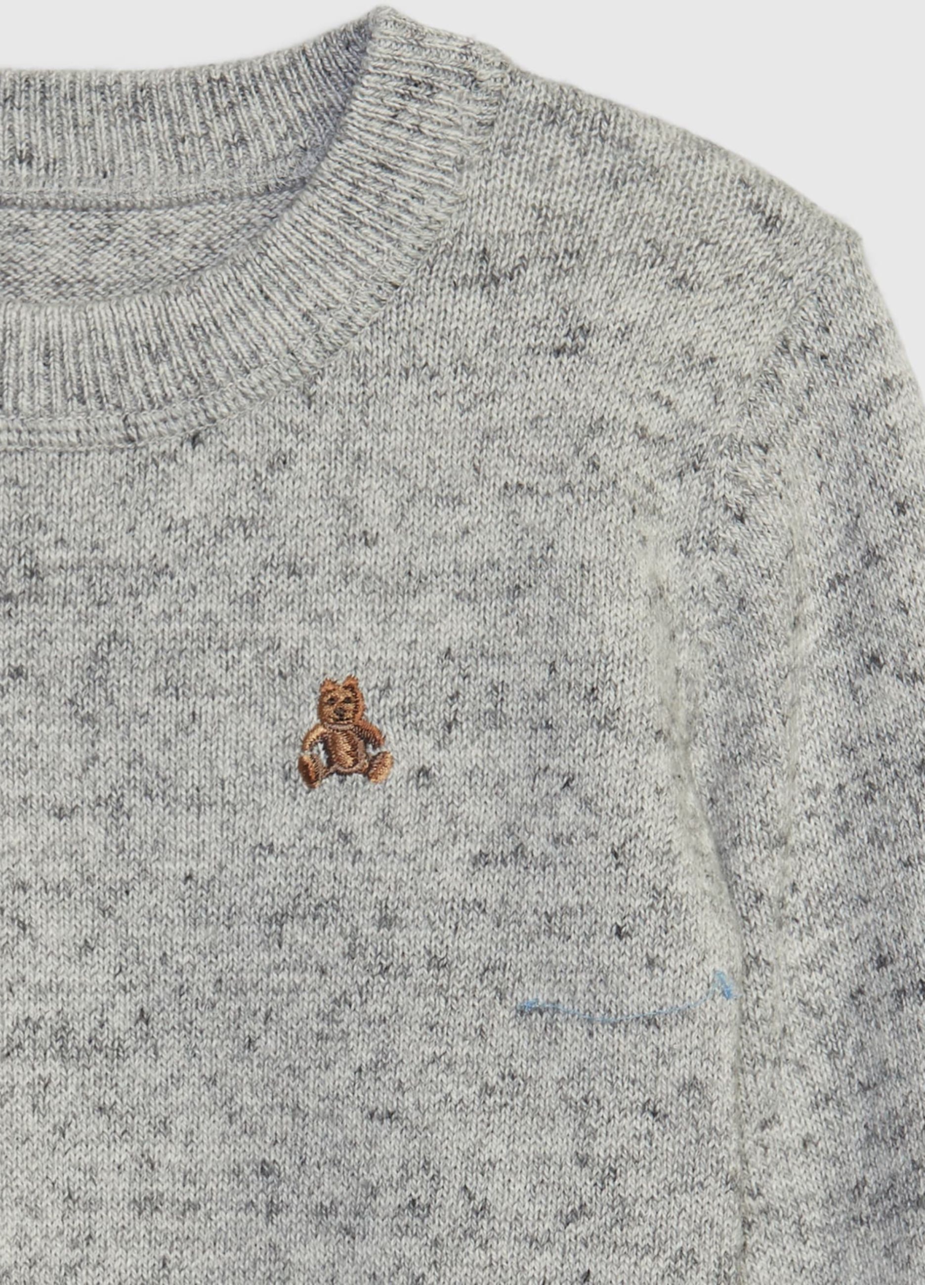 Pullover with teddy bear embroidery and round neck_2