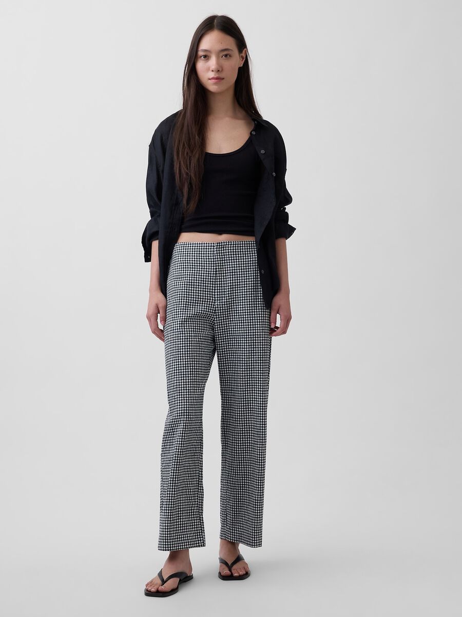 Pantaloni in misto lino a quadretti Donna_4