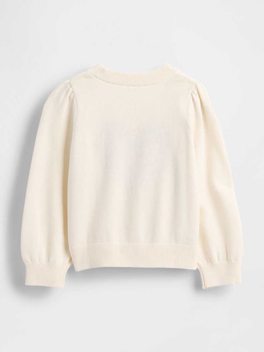Maglione bianco in cotone con cuore leopardato Bimba_1