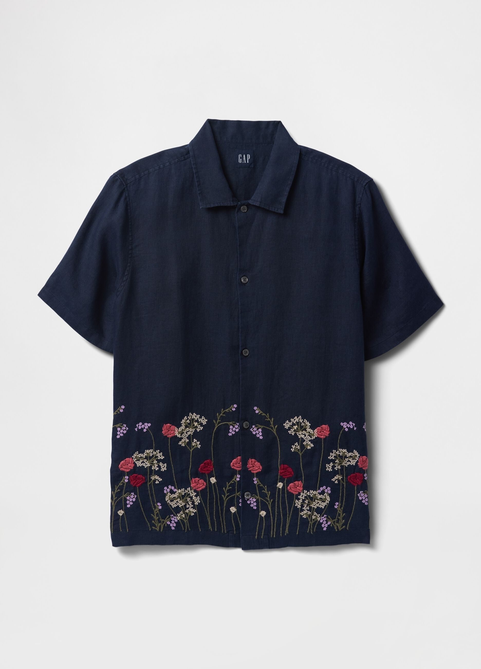 Camicia blu con ricami floreali_3