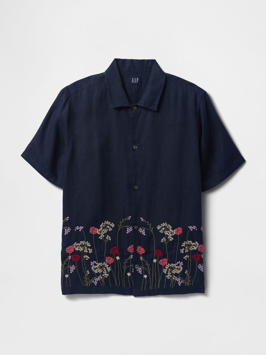 Camicia blu con ricami floreali Man_3