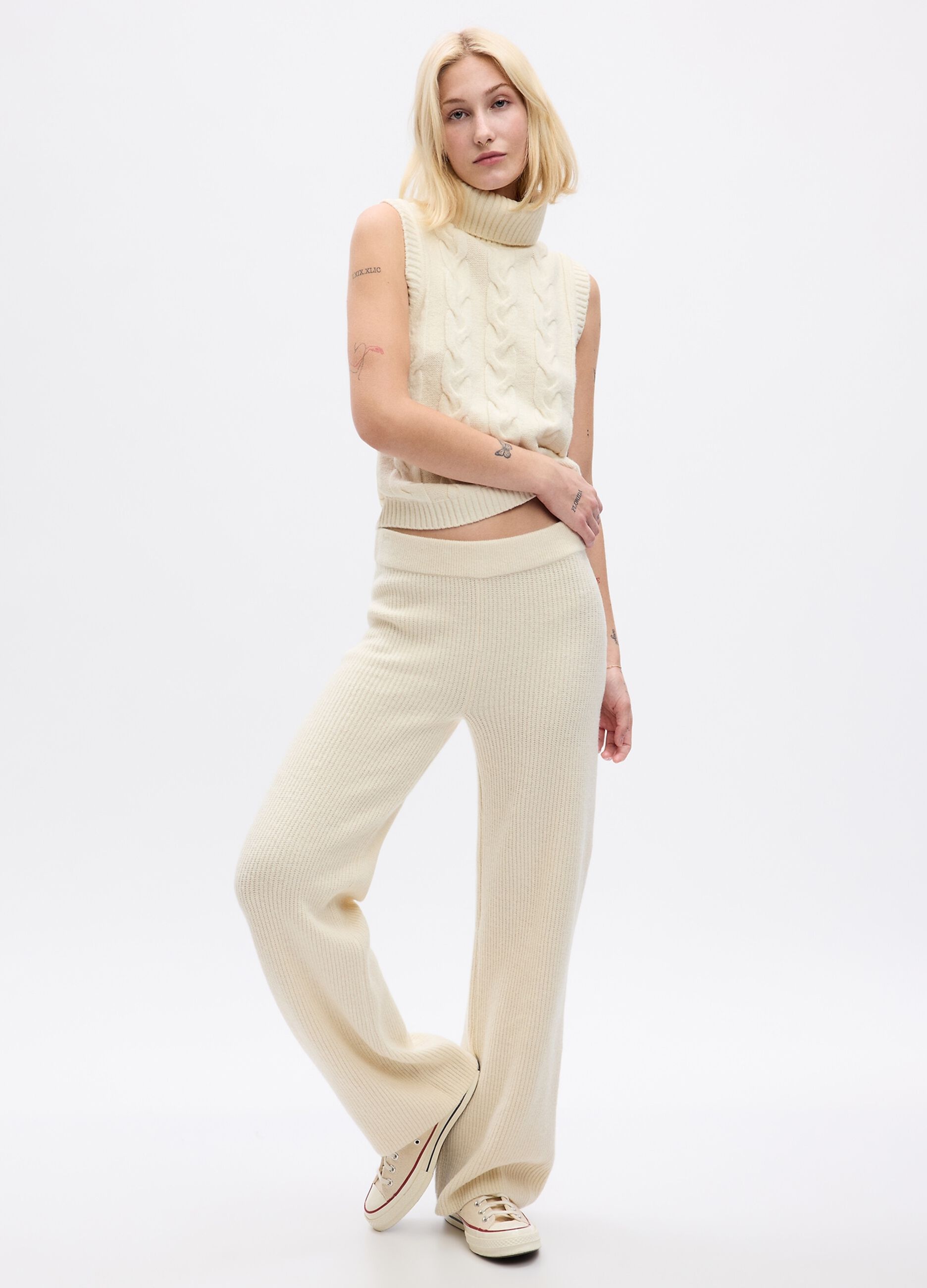 Pantaloni wide leg a coste inglesi