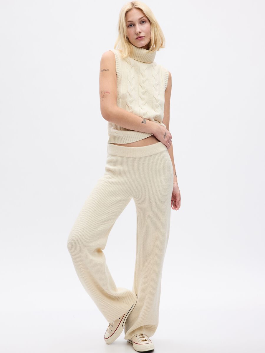 Pantaloni wide leg a coste inglesi Donna_0