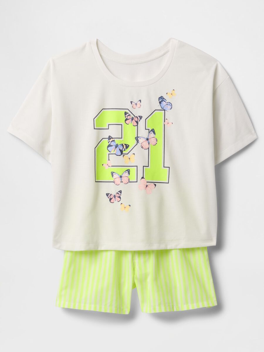 Pigiama corto bianco con stampa numeri e farfalle GAP Kids Bambina_0
